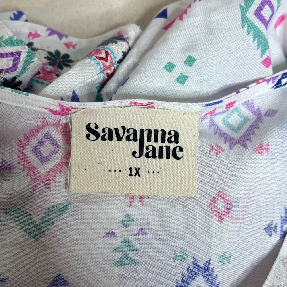Savanna Jane Embroidered Boho Blouse Women’s 1X Floral Aztec Top - Picture 8 of 8